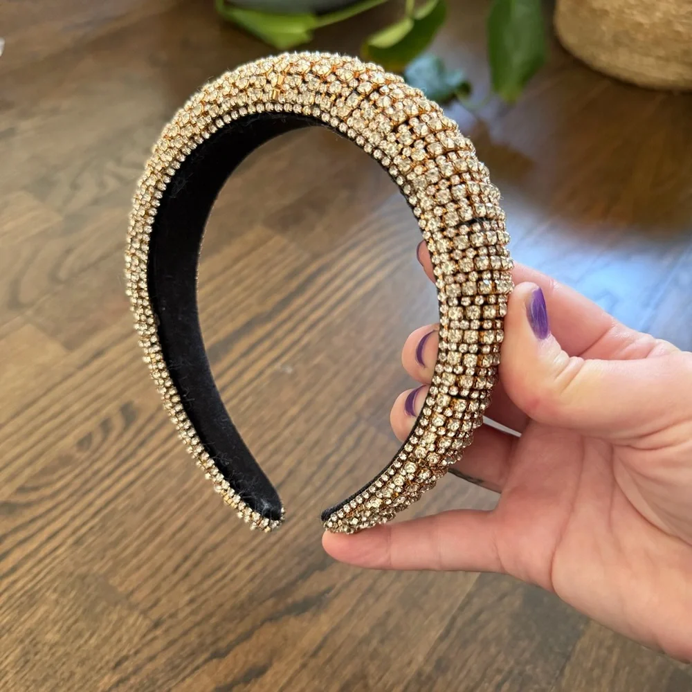 Embellished Gold Crystal Padded Headband - Picture 2 of 5